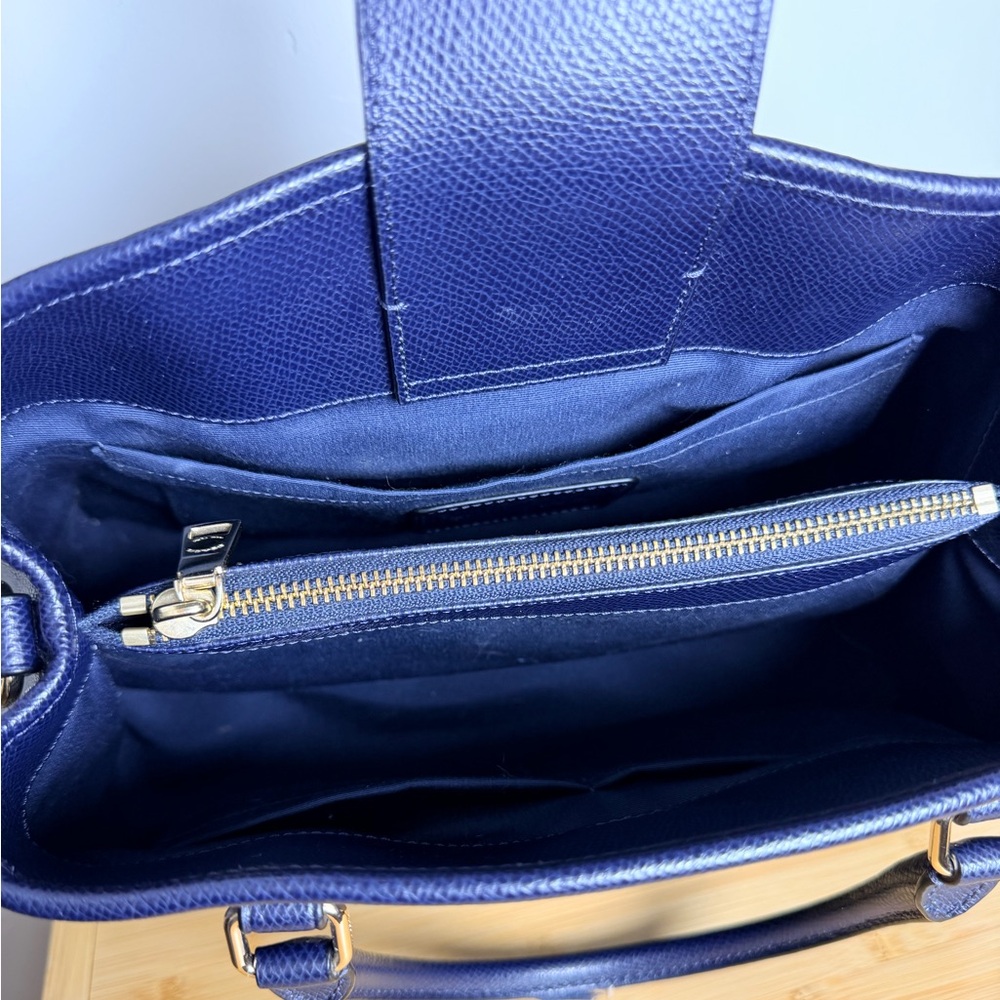 Coach Navy Pebbled Leather Top Handle Satchel Gold Hardware Margot Bag Blue - Picture 8 of 14